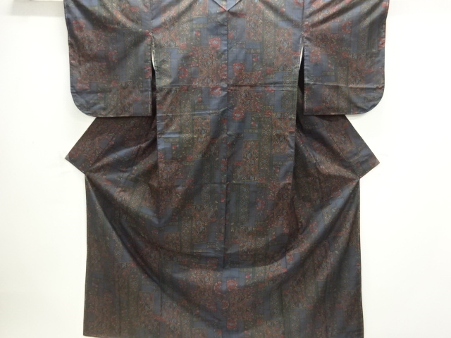 JAPANESE KIMONO / UNUSED / SILK / DORO OSHIMA TSUMUGI / WOVEN FLOWERS & BIRDS & SARASA